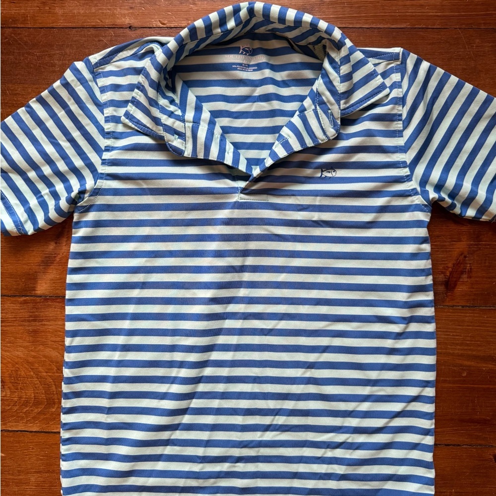 Southern Tide Blue and White Striped Polo
